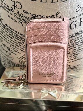 kate spade ♠️ Knott Pink Pebbled Leather Card Holder & Keychain